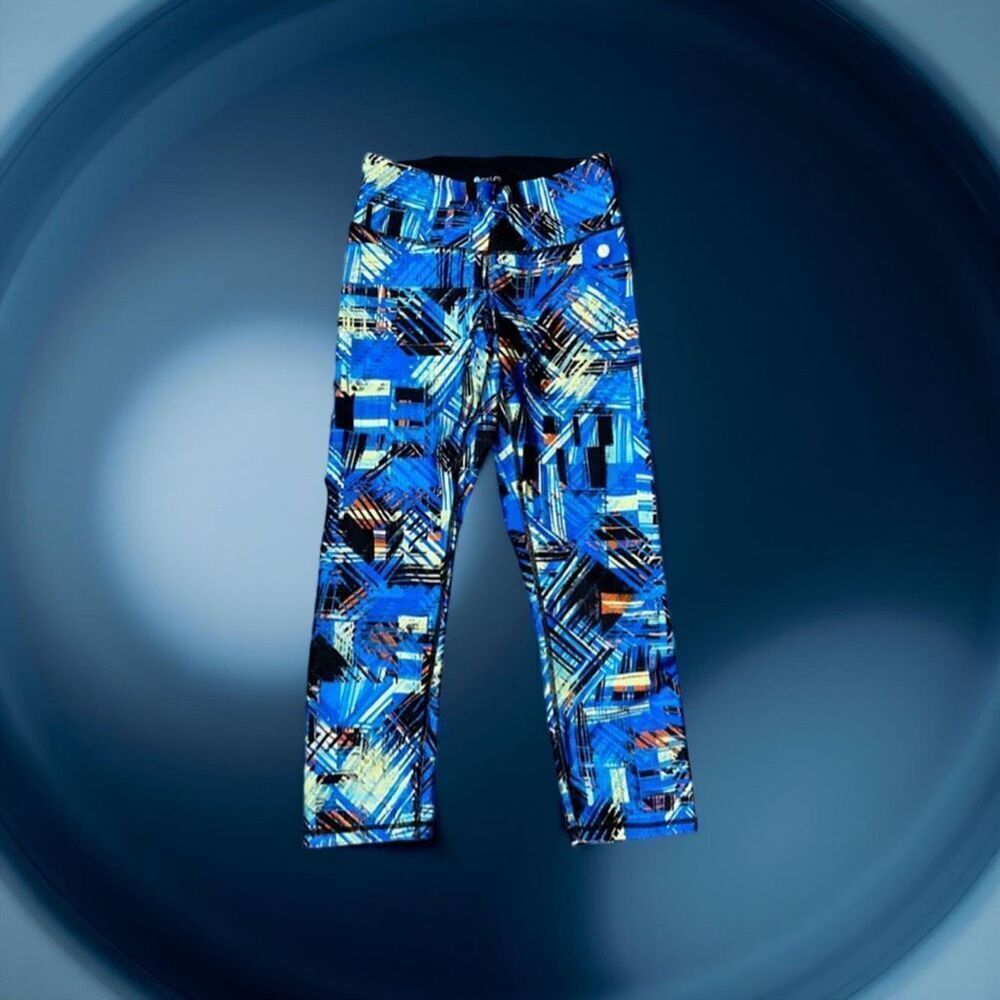 Caelum Blue Abstract Pattern Capri Workout Pants XS A1